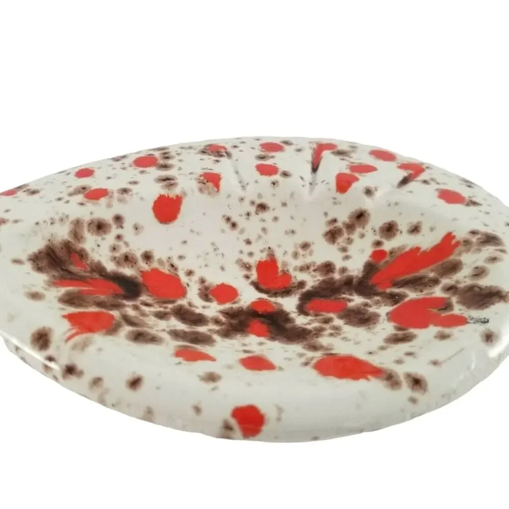 Vintage Ashtray Atomic Boomerang Mid Century Splatter Drip Glaze Ceramic